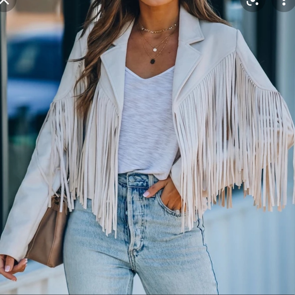 Cropped Fringe Faux Suede Jacket